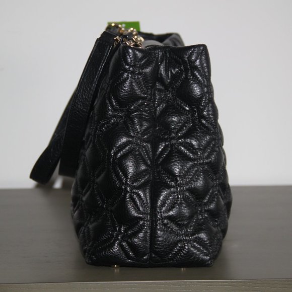 KATE SPADE Large Quilted Black Leather Satchel Gold Turn Lock Chain Handles Bag - Picture 8 of 11